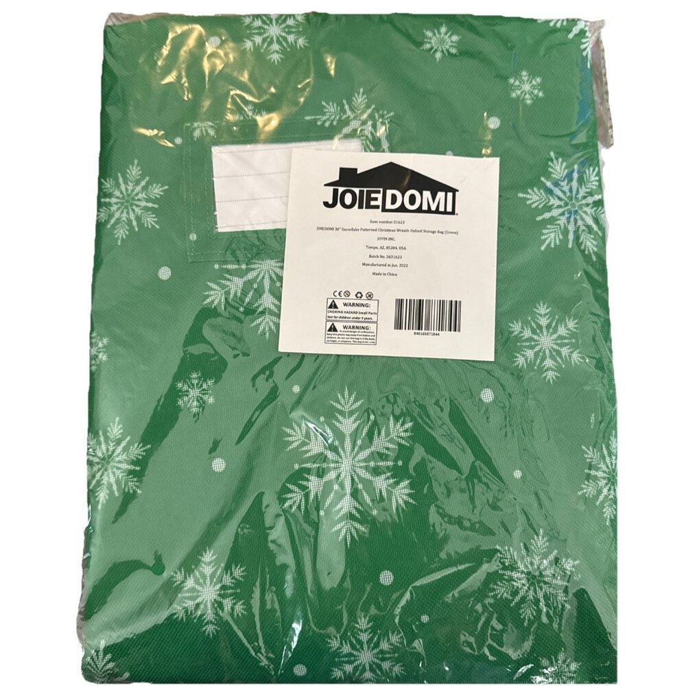 30” Round Snowflake Patterned Christmas Wreath Oxford Storage Bag Green White